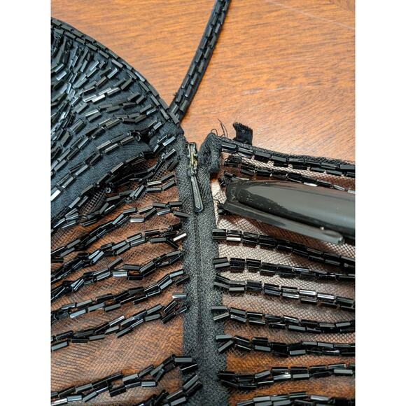 Niteline by Nahdree Beaded Formal Dress 6 Black Strappy Evening Slit Sequin Maxi - Picture 12 of 16